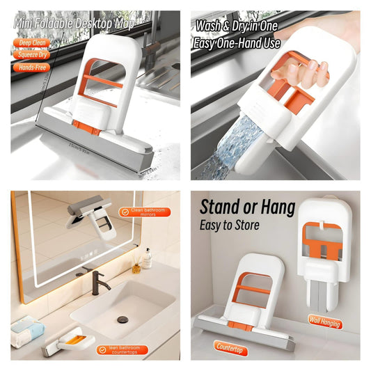Foldable Desktop Mini Sponge Mop | Self‑Squeezing Mop for Kitchen, Bathroom, Car & Glass