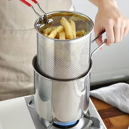 Stainless Steel Deep Fryer Pot with Strainer– 1200ML Oil Capacity