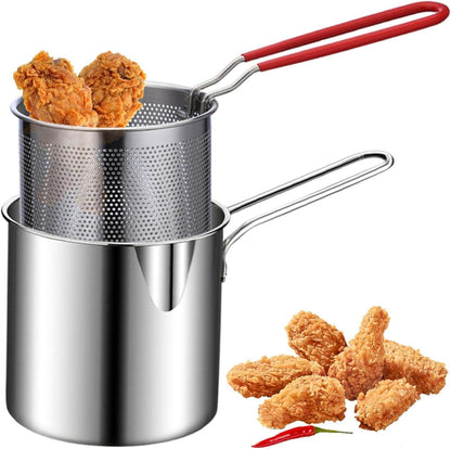 Stainless Steel Deep Fryer Pot with Strainer– 1200ML Oil Capacity