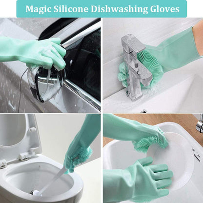 Kitchen Magic Silicone Dishwashing Gloves Cleaning Scrub Sponge Scrubbing