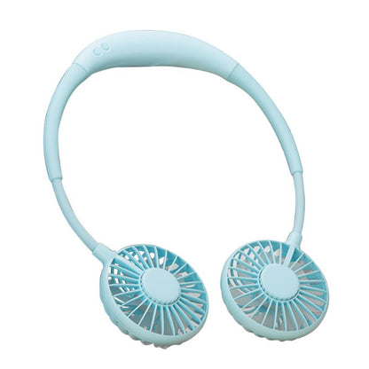 Hand Free Sports Dual Fan Portable Neck Band Hanging USB Battery Rechargeable Mini Cooler Fan