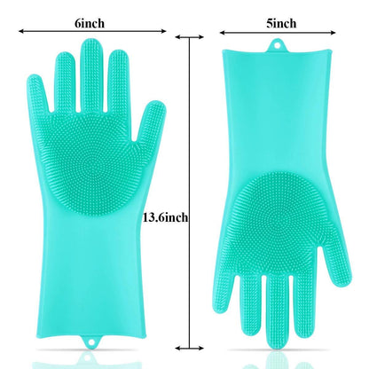 Kitchen Magic Silicone Dishwashing Gloves Cleaning Scrub Sponge Scrubbing