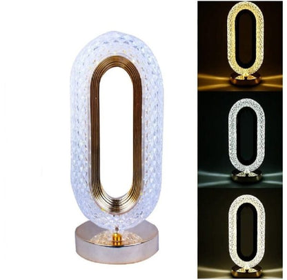 Rechargeable Luxury Oval Shaped Crystal Table Lamp With 3 Colors Touch Control